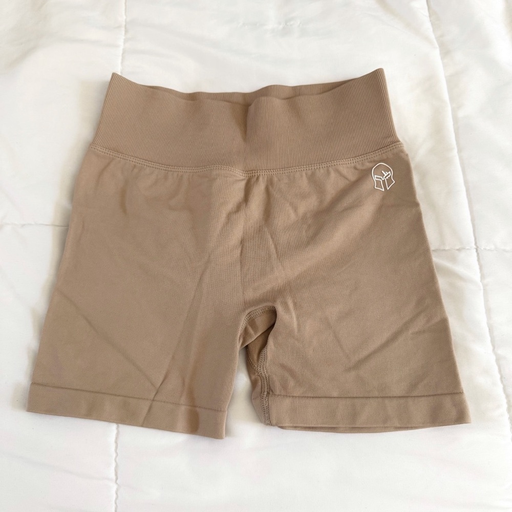 High Waisted Gym Shorts - Taupe/Tan Khaki